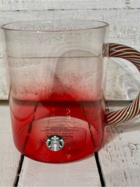 NWT Starbucks Red Ombre Glass Mug with Striped Candy Cane Handle